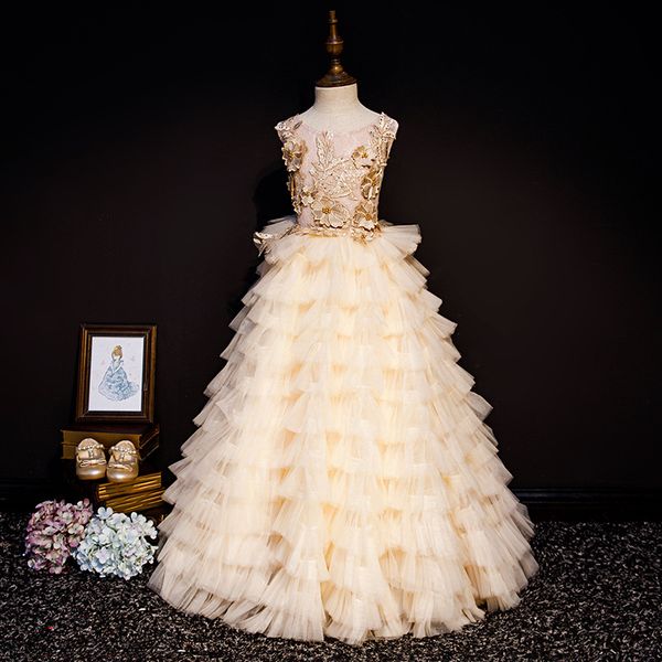 

2020 lovely flower girls' dresses ivory baby infant toddler baptism clothes long lace up tutu ball gowns birthday pageant party dress, White;red