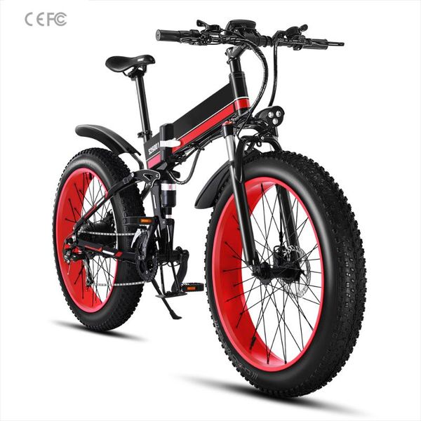 

electric bike 26 inch 48v 1000w fat tire mountain snow ebike folding electric bicycle, Silver;blue