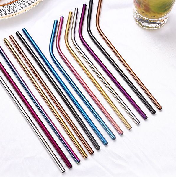 

6*215mm 304 stainless steel straw bent straight reusable colorful drinking straws metal straw eco friendly straw kka7871