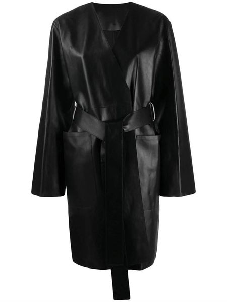 

arlenesain custom 2019 new design non-collar long sleeves lambskin genuine leather overcoat women coat, Black