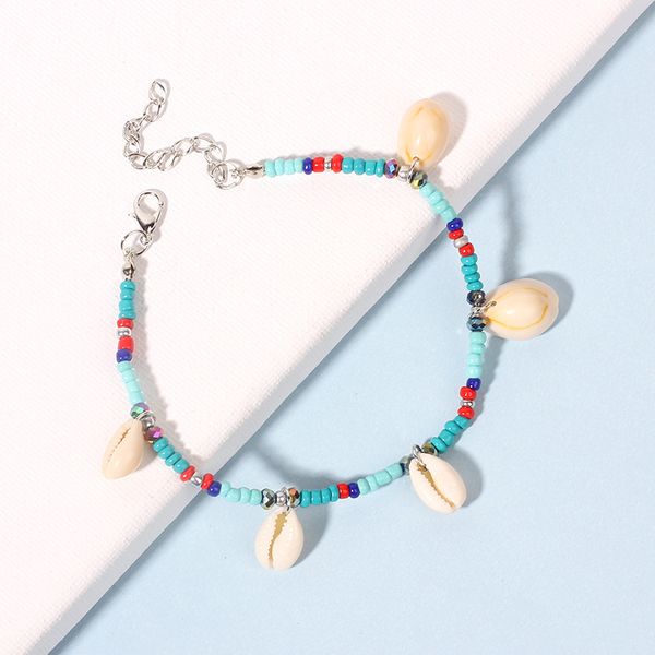 

fashion acrylic blue beads chain charm cowrie shell bracelet for women girls summer bohemian beach jewelry accessories gifts r09, Golden;silver