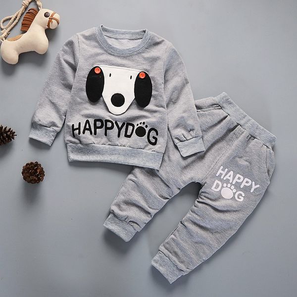 

spring autumn baby boy cotton clothes set cartoon dog print sweatshirt pants trousers set, White