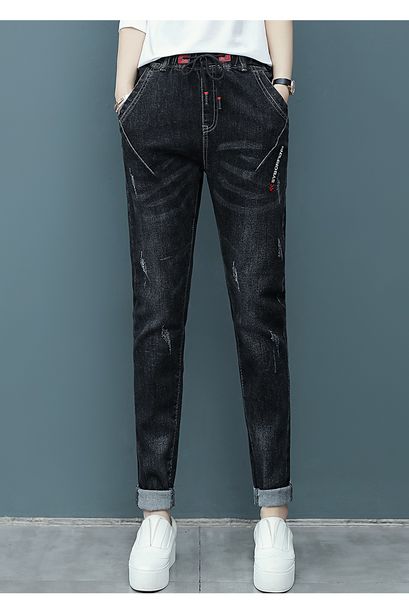 

black new age season loose with letters straight canister joker pants, Blue