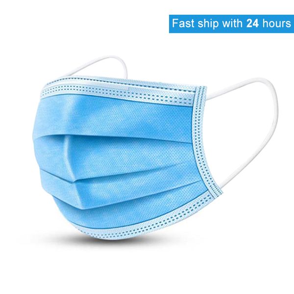 

быстрый корабль лицо рот маски 3-слойные рм2.5 одноразовые респиратор петлевыми креплениями маски анти-пыли вирус с tidt коробка