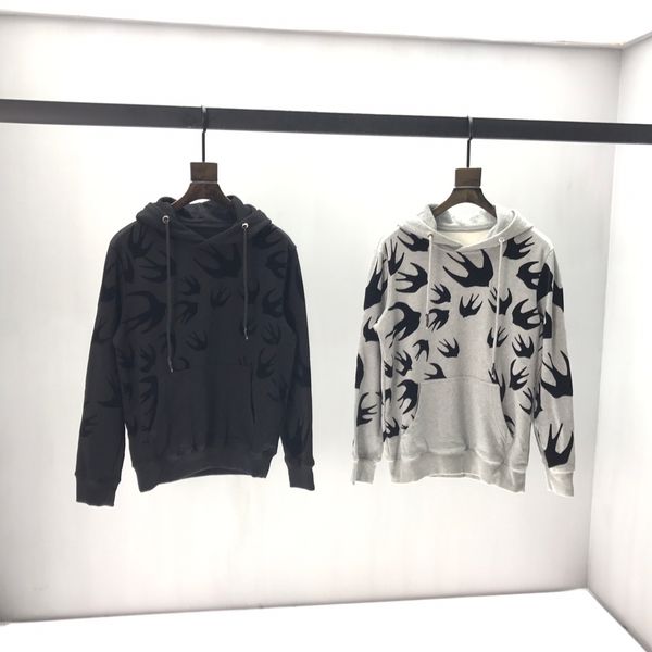 

fashion-men's hoodies loose large size ladies hoodies flocking swallow pattern hooded sweater youth student sweater 2020 autumn and win, Black
