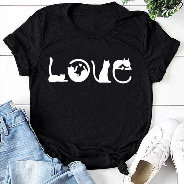 

summer tshirt women's cat letter printing short sleeve o-neck t-shirt tunic tee shirt femme ladies camiseta mujer 2020 new, White