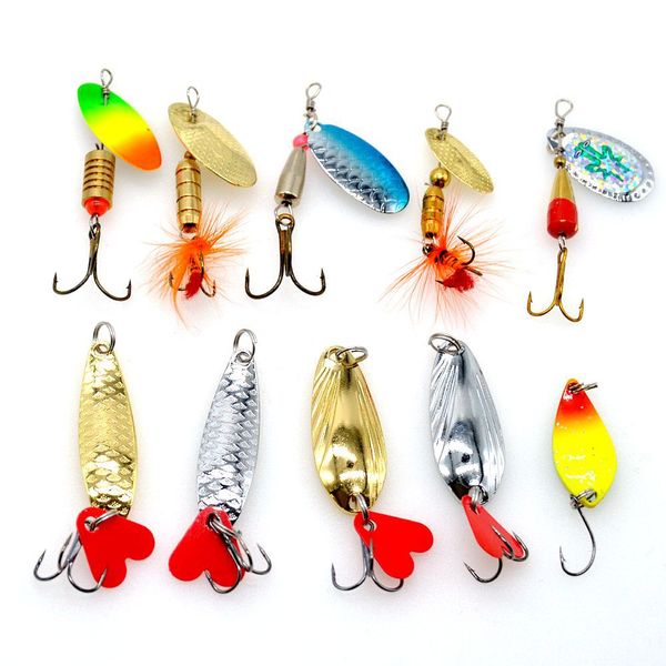 

10pcs/box mixed colors fishing metal sequin lures spoon spinner lures set crankbait bait with hook pesca jia head fishing tackle