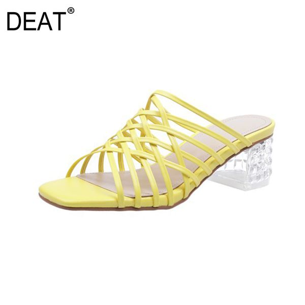 

deat] 2020 new spring summer square toe narrow band hollow out western style crystal heels slippers women shoes tide 10h142, Black