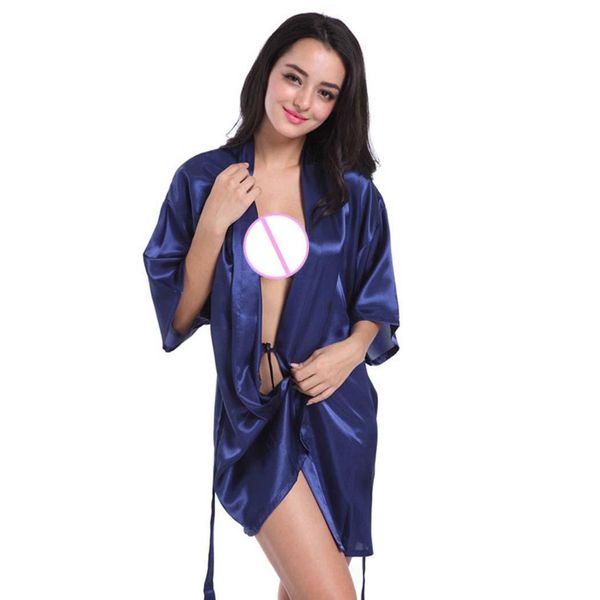 

women v-neck medium sleeve solid belt loose sleepwear, bathrobe, bride & bridesmaid bathrobe nightgown, Black;red