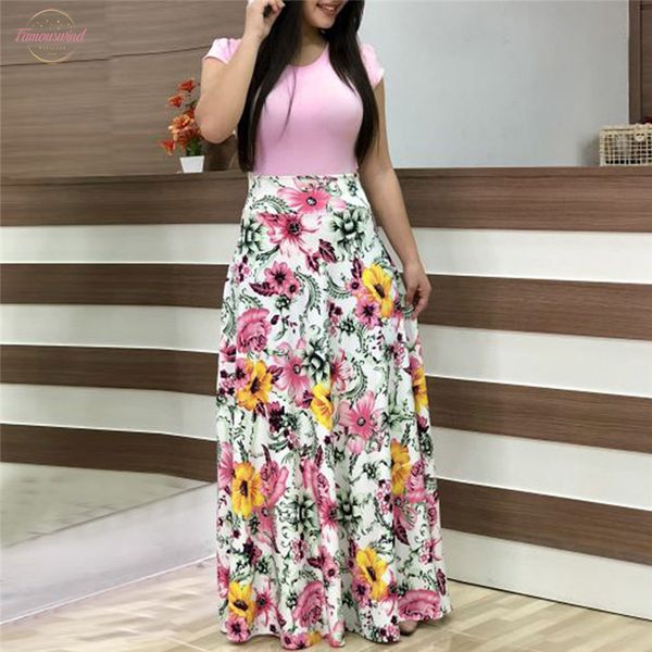 

2020 women summer dress short sleeve floral printed sundress casual swing dress maxi beach dress may23 4, Black;gray