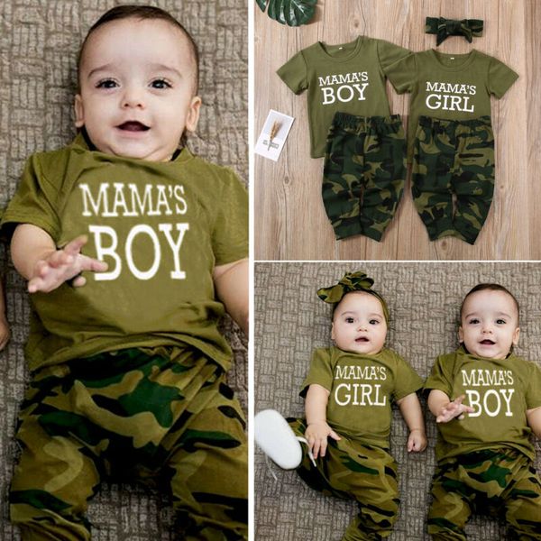 

summer newborn toddler baby boy girl outfit clothes t-shirt camo pants set, White