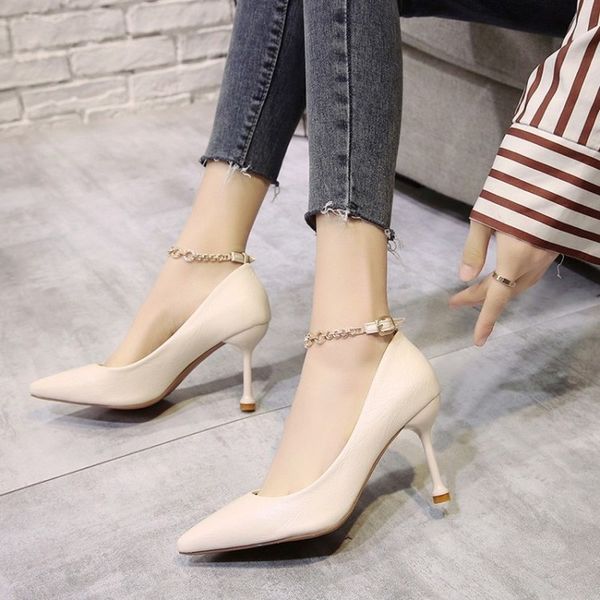 

2020 autumn new small fresh sandals female french fairy word buckle with stiletto women's shoes pointed high heels women y21-71, Black