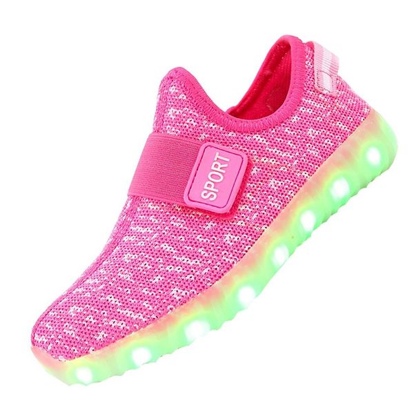 

boys girls breathable led light up shoes flashing led sneakers luminous kids shoes with light glowing sneakers children pink y190523, Black;red