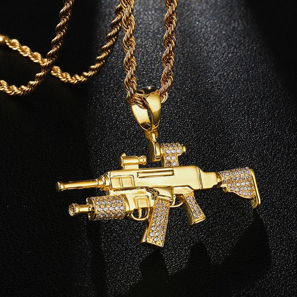 

dz мода золотой цвет снайперская винтовка ожерелье мужчины хип-хоп bling rhinestone длинное ожерелье цепи, Silver