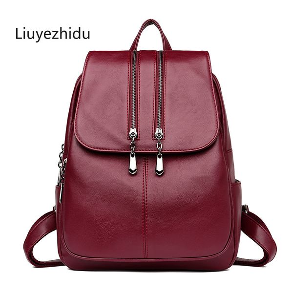 

2019 women leather backpacks female shoulder bag sac a dos ladies bagpack vintage school bags for girls travel back pack new