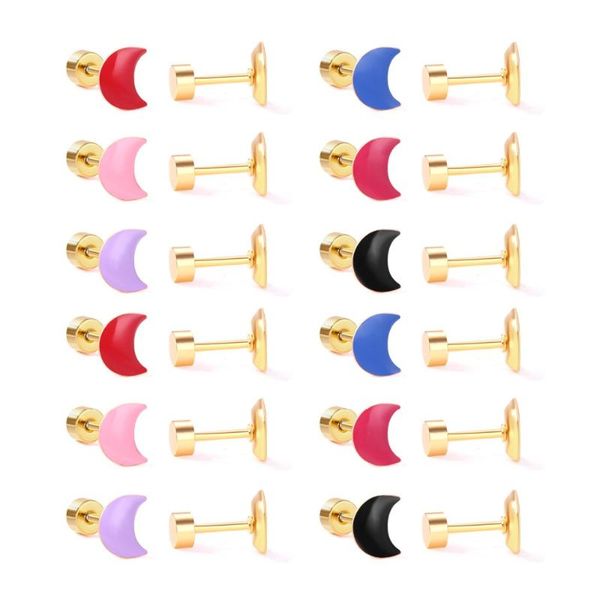 

12pairs/lot wholesale screw earrings brand new colorful oil stone women fashion earrings moon jewelry, Golden;silver