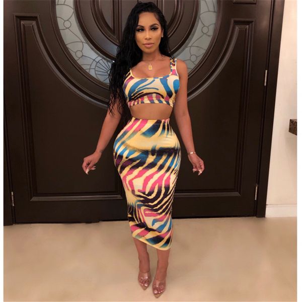 

Short Condole Belt Tops And Long Dress Suits Sexy Womens Striped Donna 2pcs Dress Fashion Summer Dresses