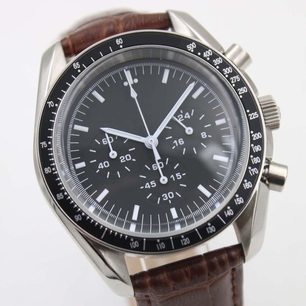 

moonwatch master chronometer co-axial sport mens watches 40mm quartz watch apollo astronauts wristwatches brand on a leather band, Slivery;brown