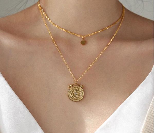 

l43 double-layer roman necklace women's short niche accessories christmas, Silver