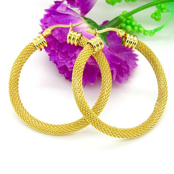 

3 size gold colour women gift sale fashion jewelry stainless steel mesh wives round fancy hoop earrings, Golden;silver