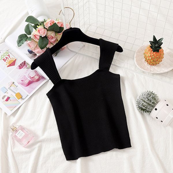 

knit sling vest female 2019 summer new korean student short sweater thread j shoulder strap elastic casual sports female, White;black