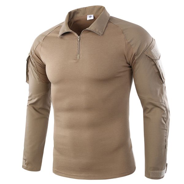 

khaki gray camouflage long sleeve army training tactical shirt with elbow pads male outdoor cycling climbing hunting, Gray;blue