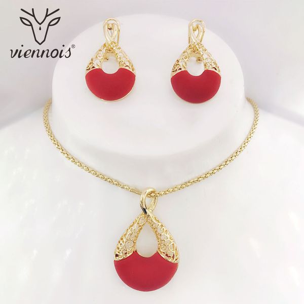

viennois gold color hollow red resin drop earrings jewelry set for women jewelry sets, Silver