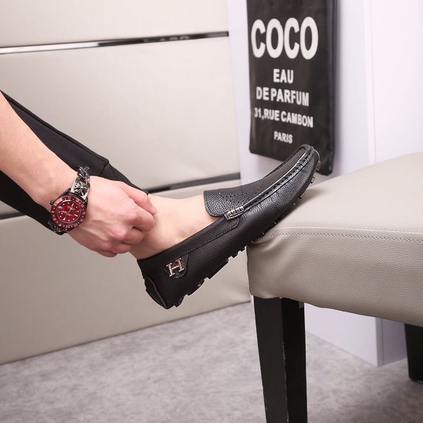 

selling fashion platform men's shoes wild vintage luxury beanie shoes leather men's shoes british breathable pedal lazy driving sh, Black