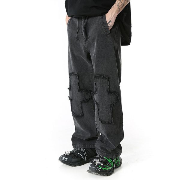 

ewq / men's wear 2020 new jeans patch pocked cargo pants men jeans casual loose punk rock trousers fashion pants 9y1734, Blue