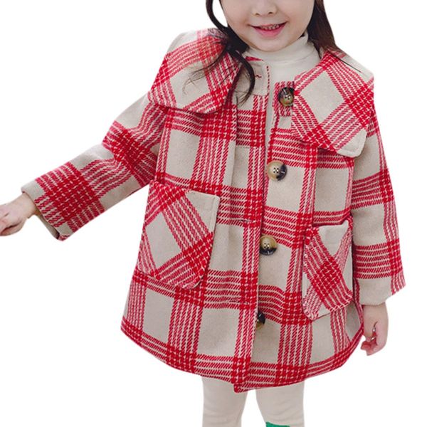 

SAGACE Winter Baby Girl Coat Plaid Wool Jackets For Kids For Christmas Cute Winter Button Jacket Outwear Toddler Girl Coats