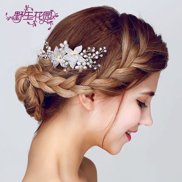 

women hair s812 npason pearl bridesmaid accessories bride headwear wedding dress hair decorate manual marry ornaments directly, Golden;white