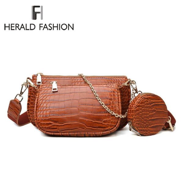 

herald fashion alligator leather shoulder messenger bag casual crossbody bags women handbags totes bag 3 sets evening clutch pur