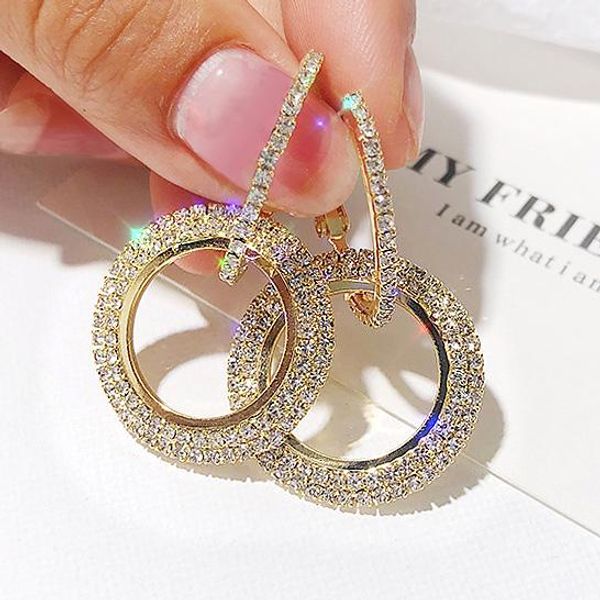 

new design round shiny rhinestone gold drop earrings for women girl geometric crystal big wedding party earring cc jewelry, Silver