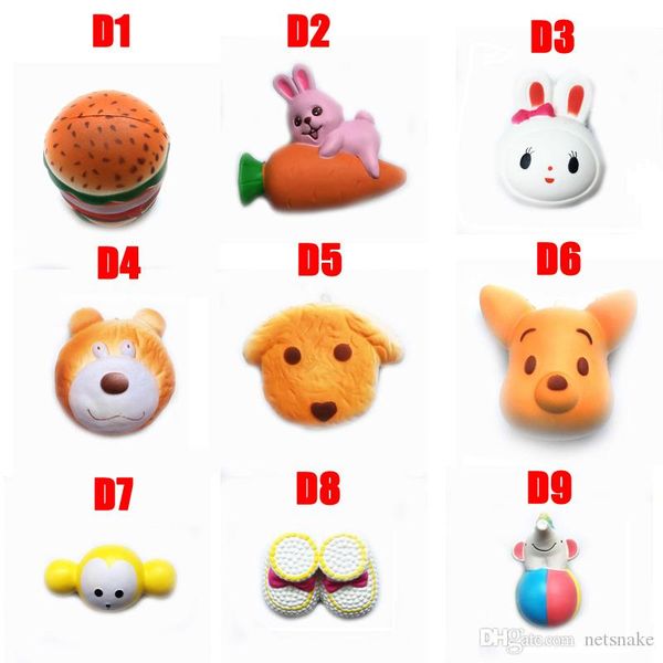 

dhl squishy toy hamburger rabbit dog bear squishies slow rising 10cm 11cm 12cm 15cm soft squeeze cute strap gift stress children toys d1-d10