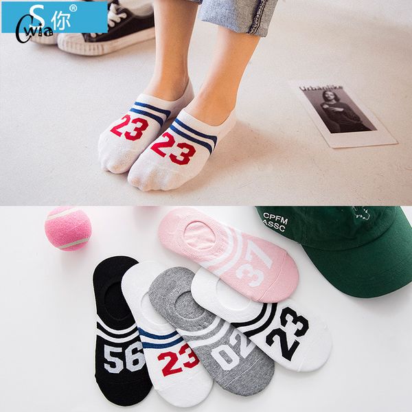 

summer digital woman cotton invisible stripe motion socks low ankle sock boy boat casual slippers 1pair=2pcs ws116, Black