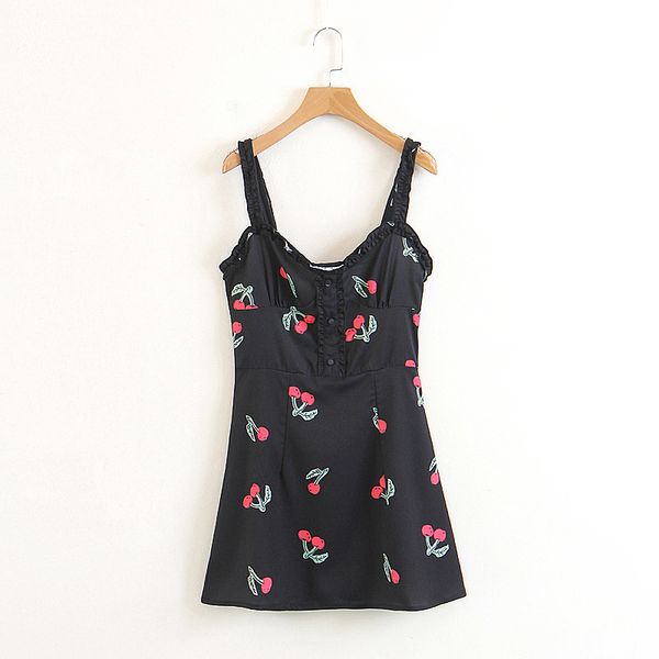 

new 2018 summer cherry print cherry stripper dress, White;black