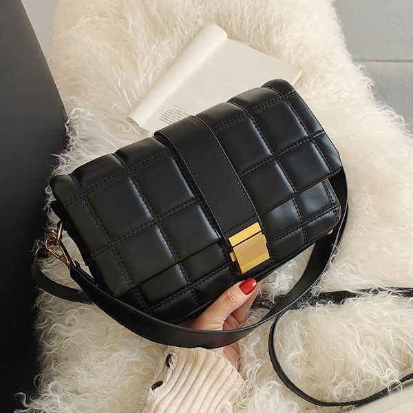 

elegant female plaid tote bag 2020 fashion new pu leather women's handbag lock shoulder messenger bag