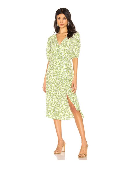 

french romantic green print tea skirt with puff sleeves, one-piece style fresh and age-reducing single-breasted dress with tethered cord, Black;gray