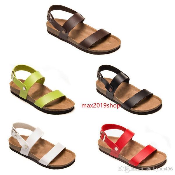 

fashion design brand new style men s woman flat sandals comfortable casual two buckle original arizona summer beach genuine leather slipper