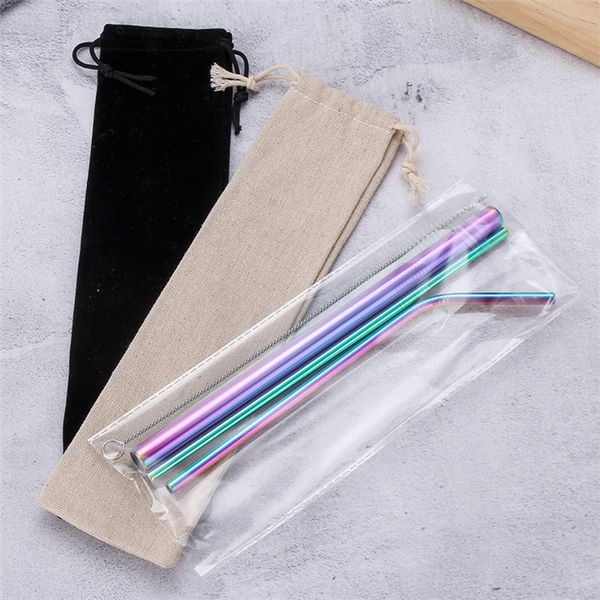 

metal drink straw cup straw food grade 304 stainless steel set 3+1 drinking tools various packing