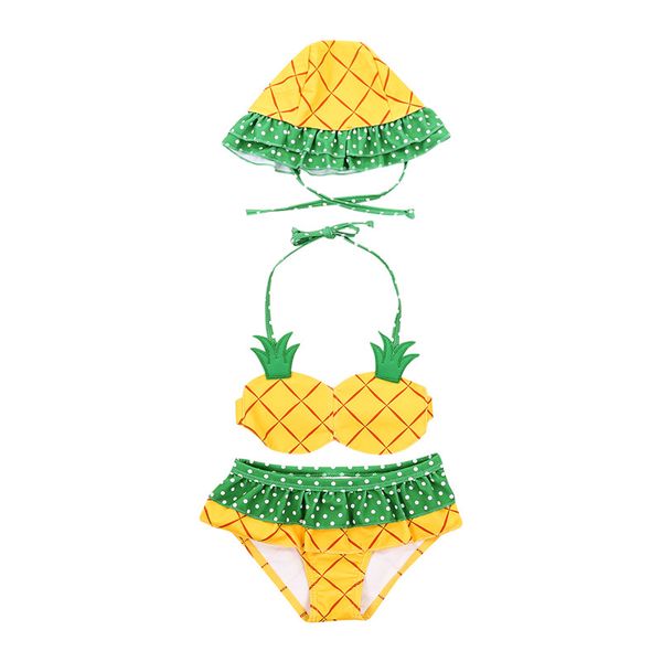 

3pcs pineapple pattern bikini set new children swimming costume kids girl yellow swimwear swimsuit beach summer clothes 1-6t