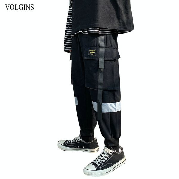 

streetwear hip hop man jogger black side pockets fitness style men's sweatpants fashion 2020 high street casual pants male