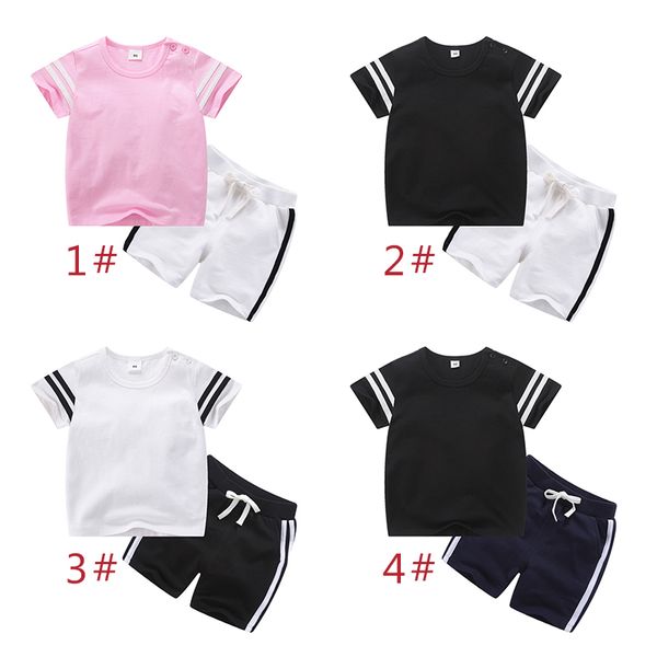 

2019 sports series baby boys and girls casual sets t-shirts+pants children's toddler wear infants casual short sleeve set children&#039, White