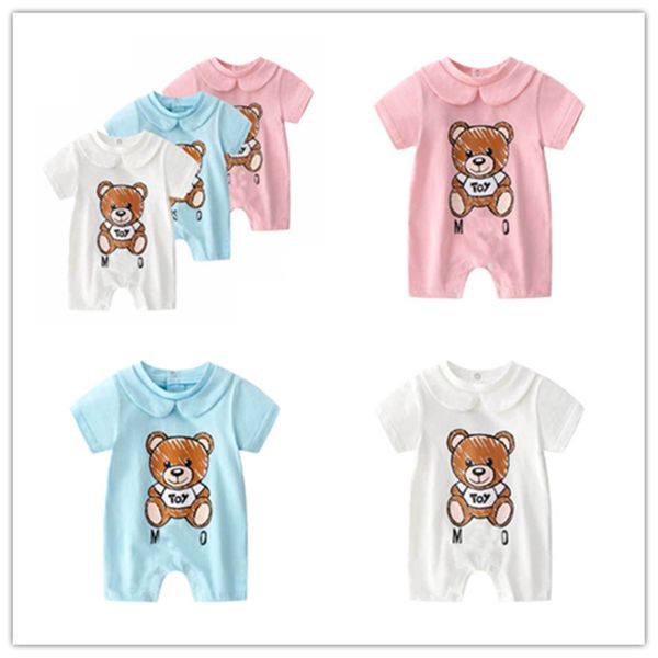 

ins baby summer short sleeved jumpsuits boys girls kid pure cotton close crotch rompers bear printed clothes for boys girls 0-24m baby d3507, Blue