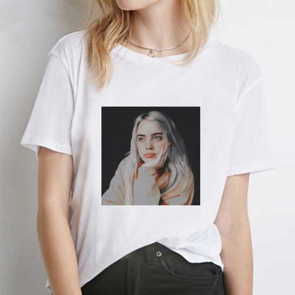 

eilish casual designer tshirts women summer printed short sleeved crew neck pullover tshirts fashion women tees billie, White