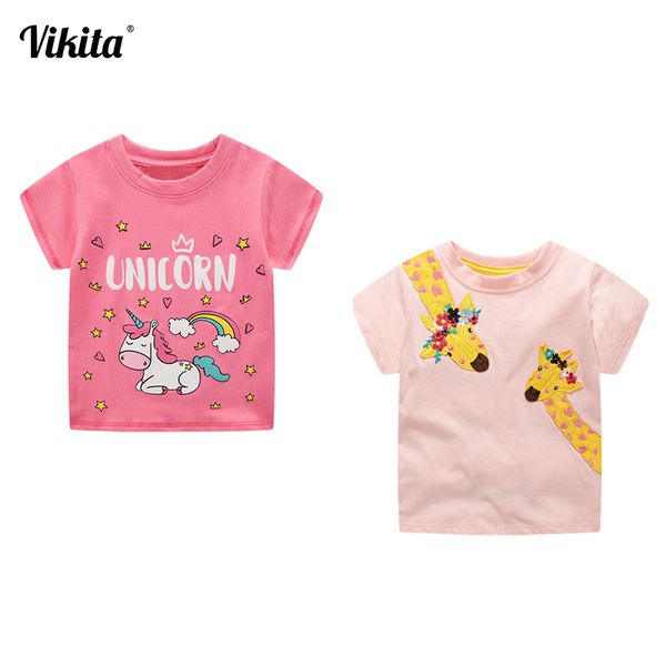 

vikita brand kids cartoon t shirt for girls toddlers unicorn tees baby girls summer clothing little casual wear, Blue