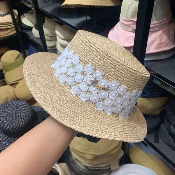 

new female rhinestone sunshade straw lafite grass flat straw hat beach holiday sunscreen sunshade wide eaves sun hat ins, Blue;gray