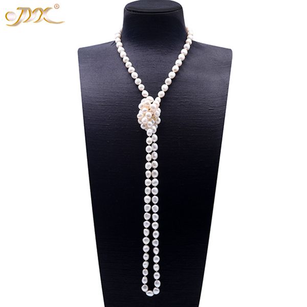 

jyx pearl necklace long 9-10mm natural white baroque freshwater pearl necklace single strand 16-51 inches, Silver