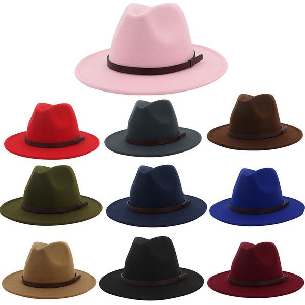 

сплошные street dance элегантный fedoras с поясом мужчины женщины мужской праздник весны зимы выпускного вечера венчания hat gorros mujer in, White