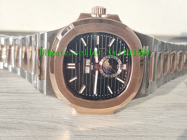 Yeni 41mm Nautilus 5726 1A-001 5726 1A-010 Beyaz Altın Büyük tarihi Asya 2813 Otomatik Ay fazı D-siyah Erkek İzle altın b24 ücretsiz Shipp gül